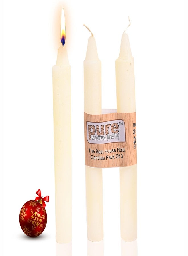 Pure Source India Candles Wax Household Candles Set of 3 Pcs (8 inch Long Candles) Birthday Candle/Dinner Light Candle - Image 4